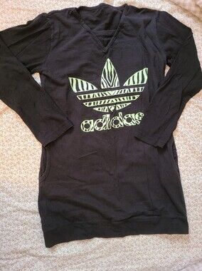 adidas Black Tunic Sweater with Neon Green Zebra Trefoil